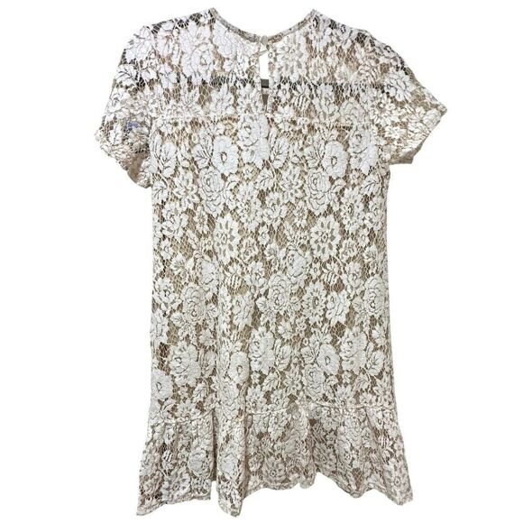 Mi Ami Ivory Lace Overlay Embroidered Floral Bridal Fairy Romantic Dress Size XS - Picture 7 of 16